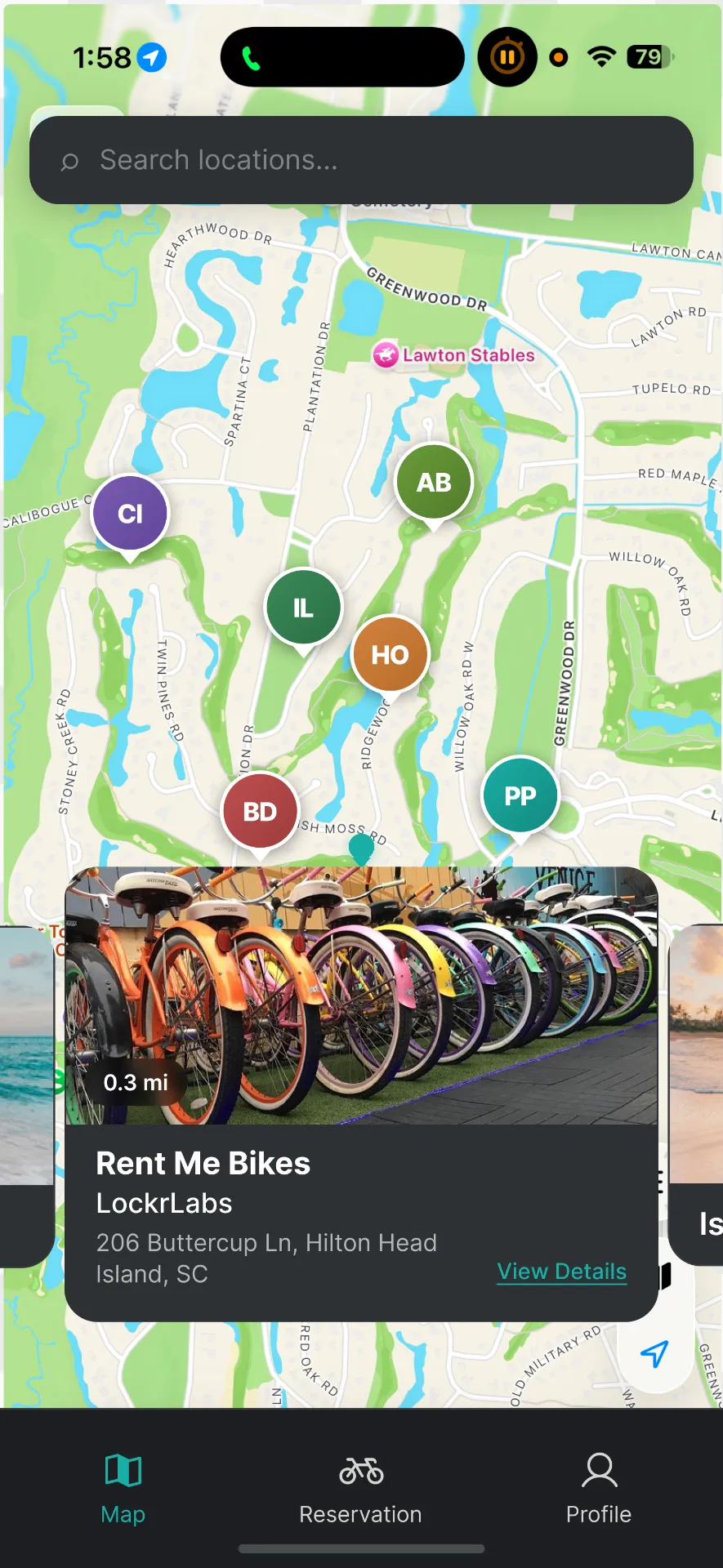 GoPedl map screen showing nearby rental operators